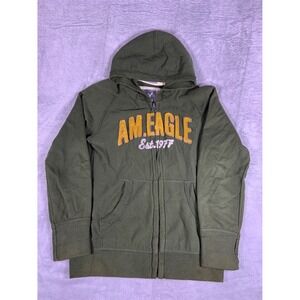 Y2K American Eagle Embroidered Heavy Weight Jacket Mens L Olive Green Full Zip